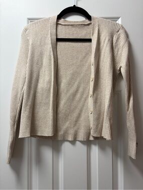Ribbed Open Cardigan Sweater in Cream